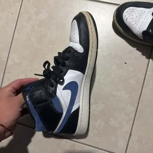 Air Jordan 1 Mid - Black and Dark Powder Blue Sneakers, Men's Size 10
